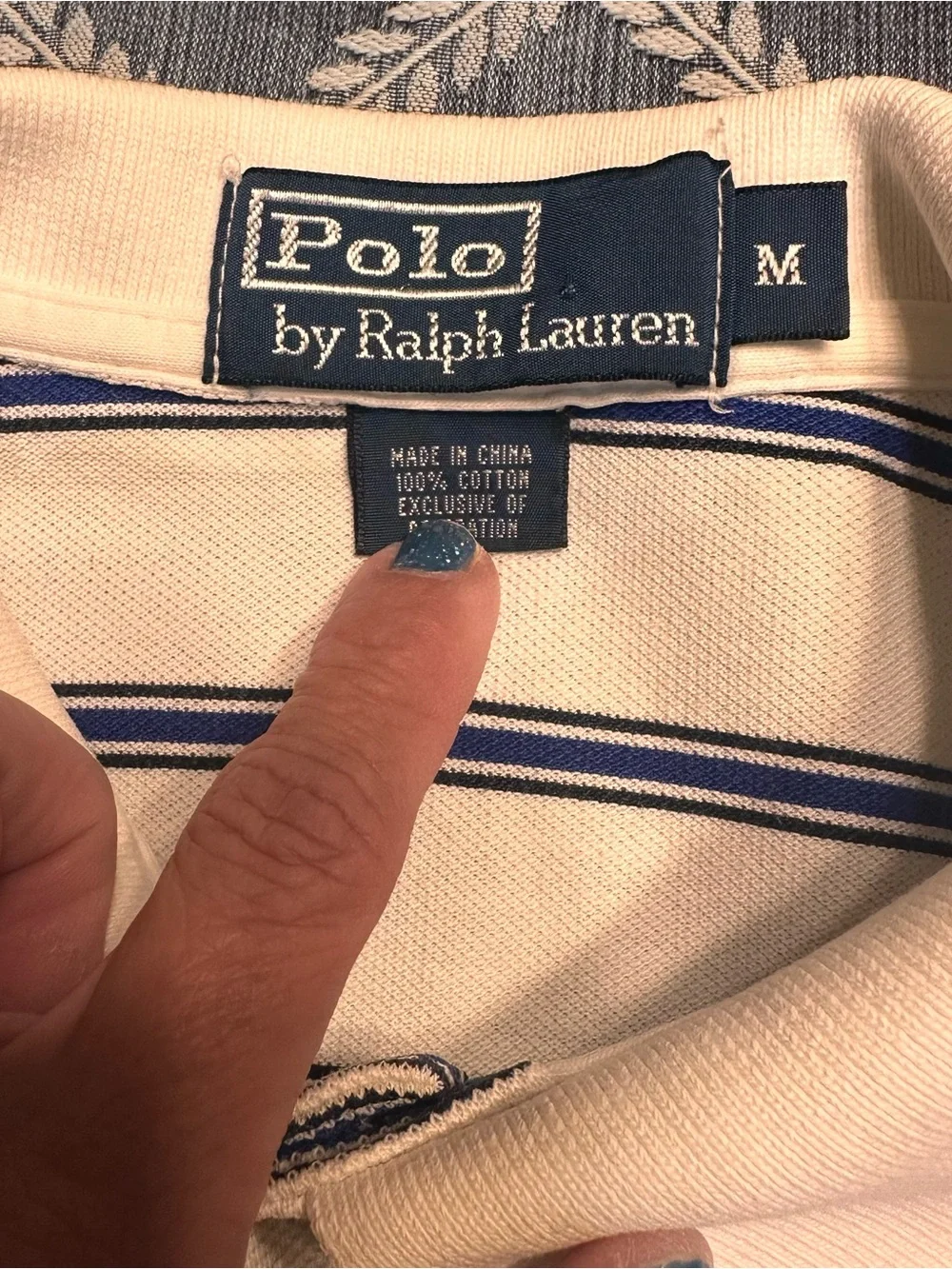 Ralph Lauren White Polo Shirt with Navy Stripes